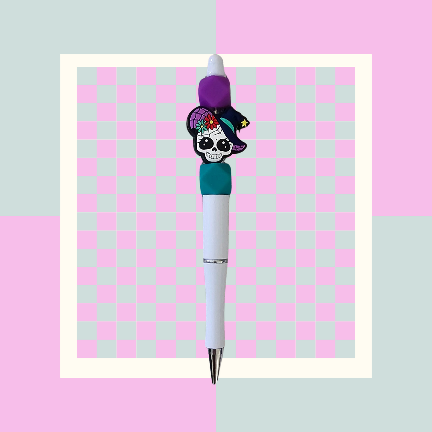 Pen- Silicone Beaded Pen with Skull Focal