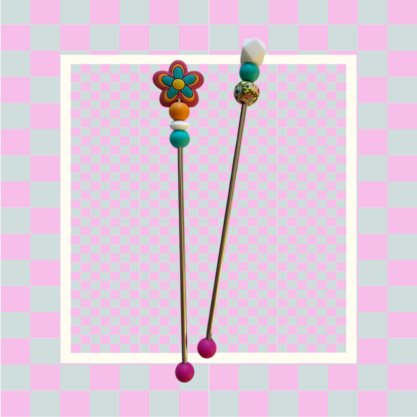 Amigurumi Sticks- Pink/Orange/Teal Flower Design