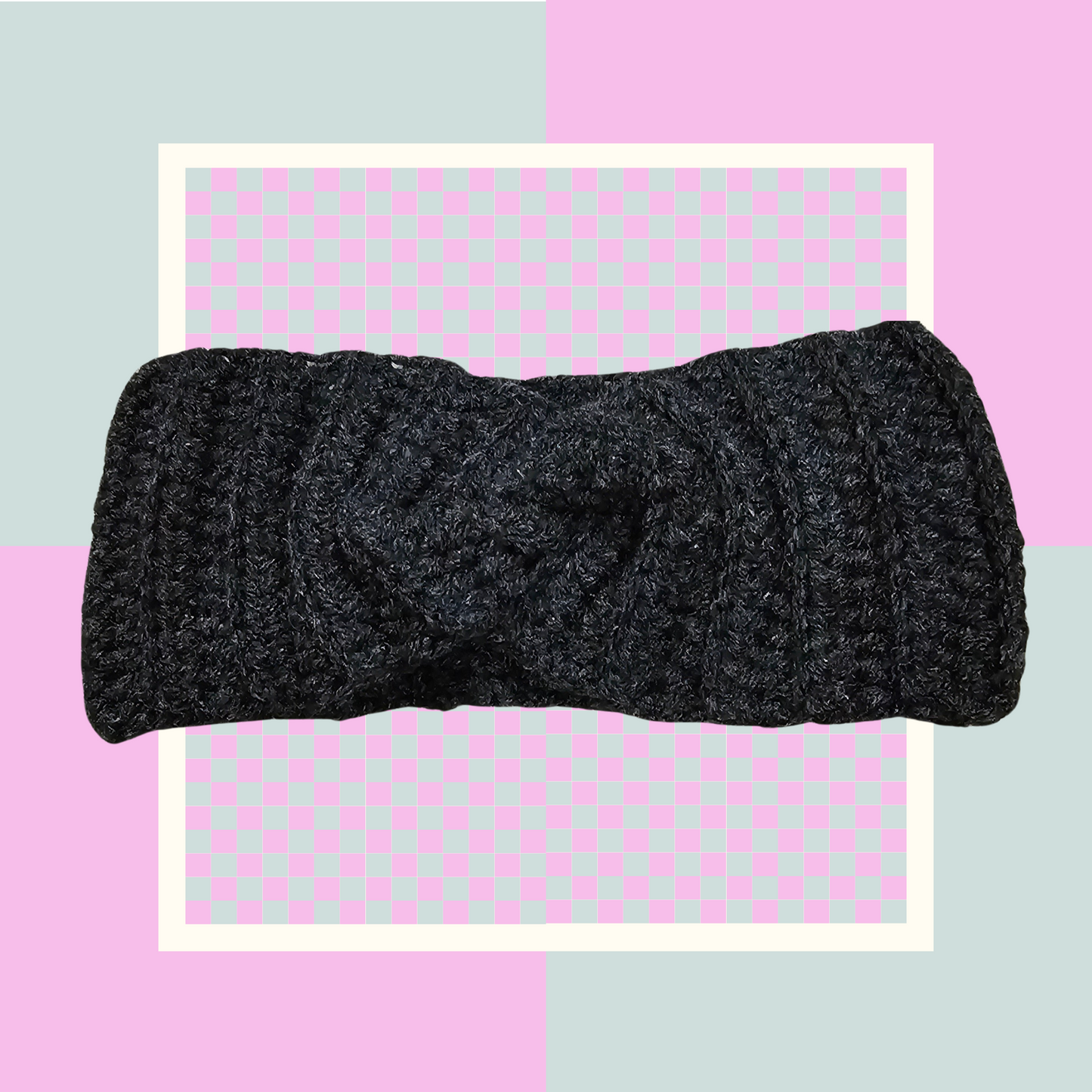 Crochet Twisted Headband- Dark Gray w/Sparkle