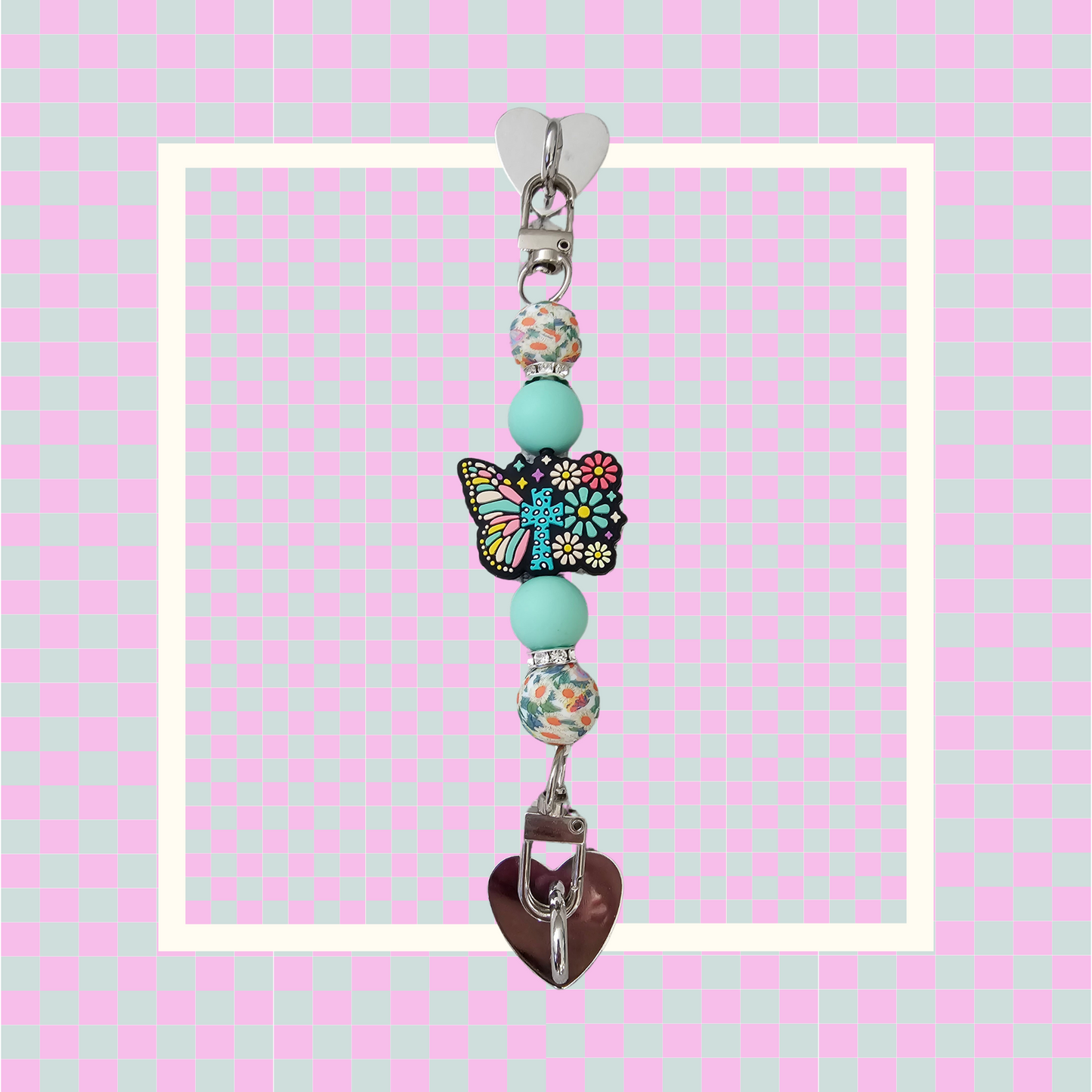 Phone Hand Strap/ Kindle Strap/ iPad Strap Interchangeable - Silicone Beaded Strap with Butterfly/Cross/Flower Focal