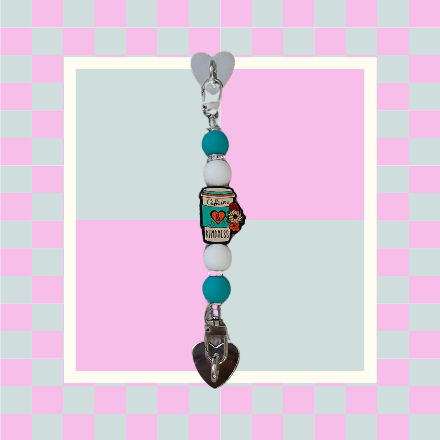 Phone Hand Strap/ Kindle Strap/ iPad Strap Interchangeable - Silicone Beaded Strap with Caffeine & Kindness Focal