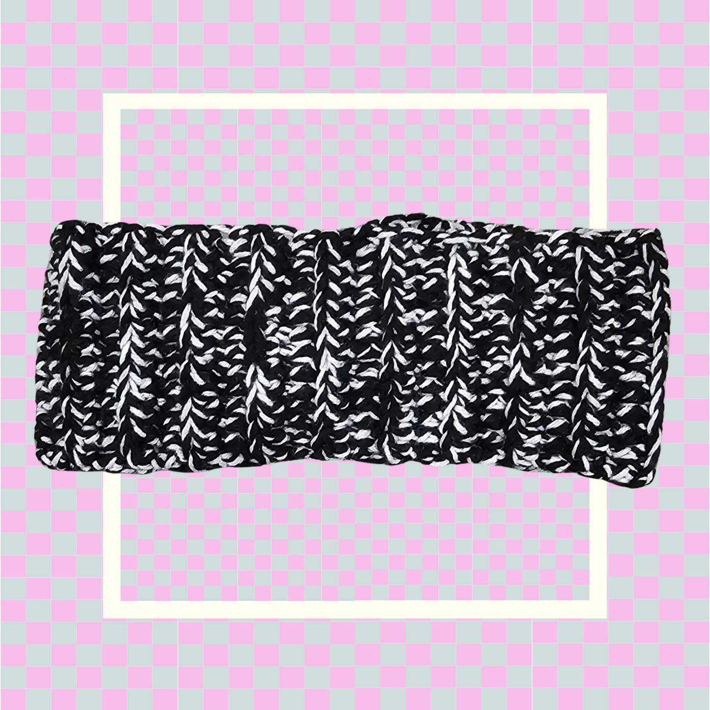 Crochet Twisted Headband- Black/White
