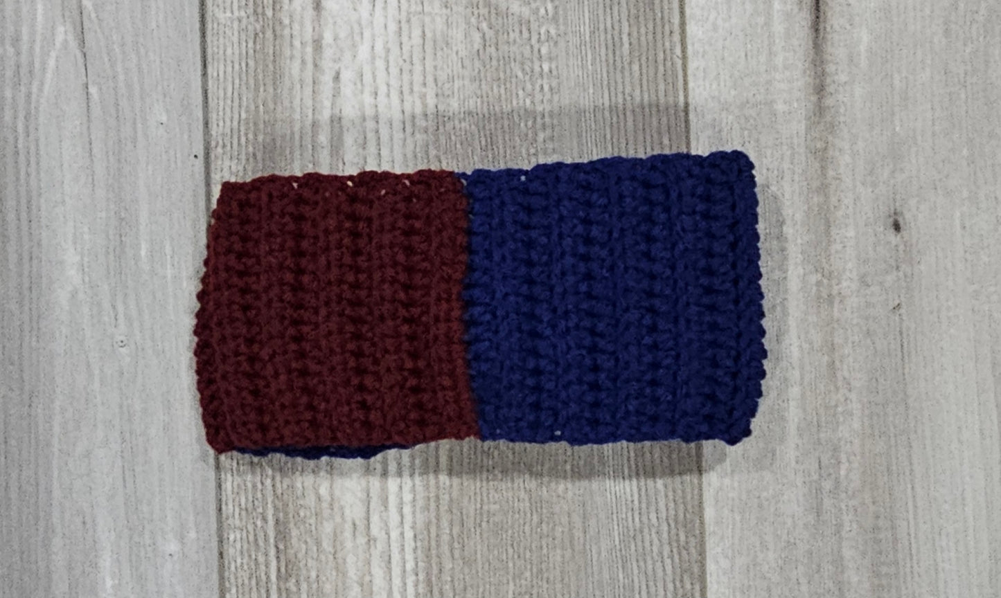 Crochet Twisted Headband- Maroon/Navy
