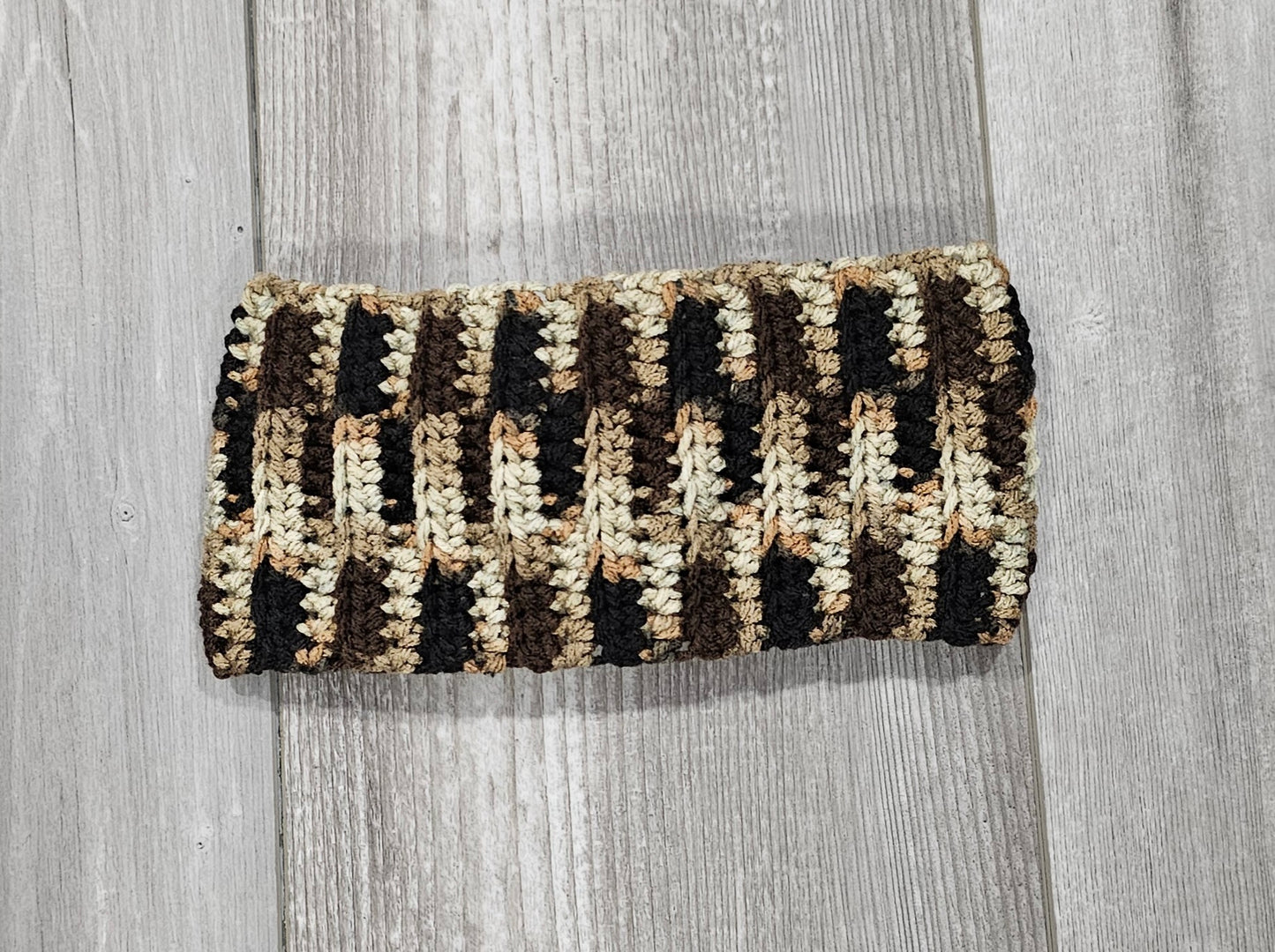 Crochet Twisted Headband- Multi-colored Brown/Beige/Black