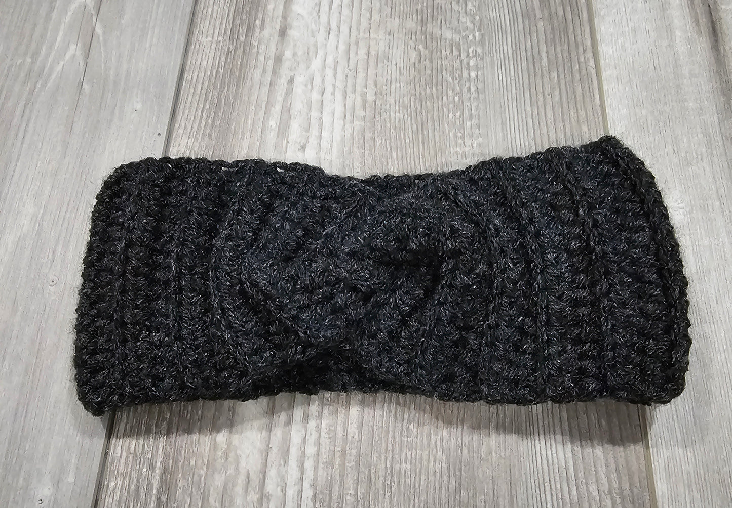 Crochet Twisted Headband- Dark Gray w/Sparkle