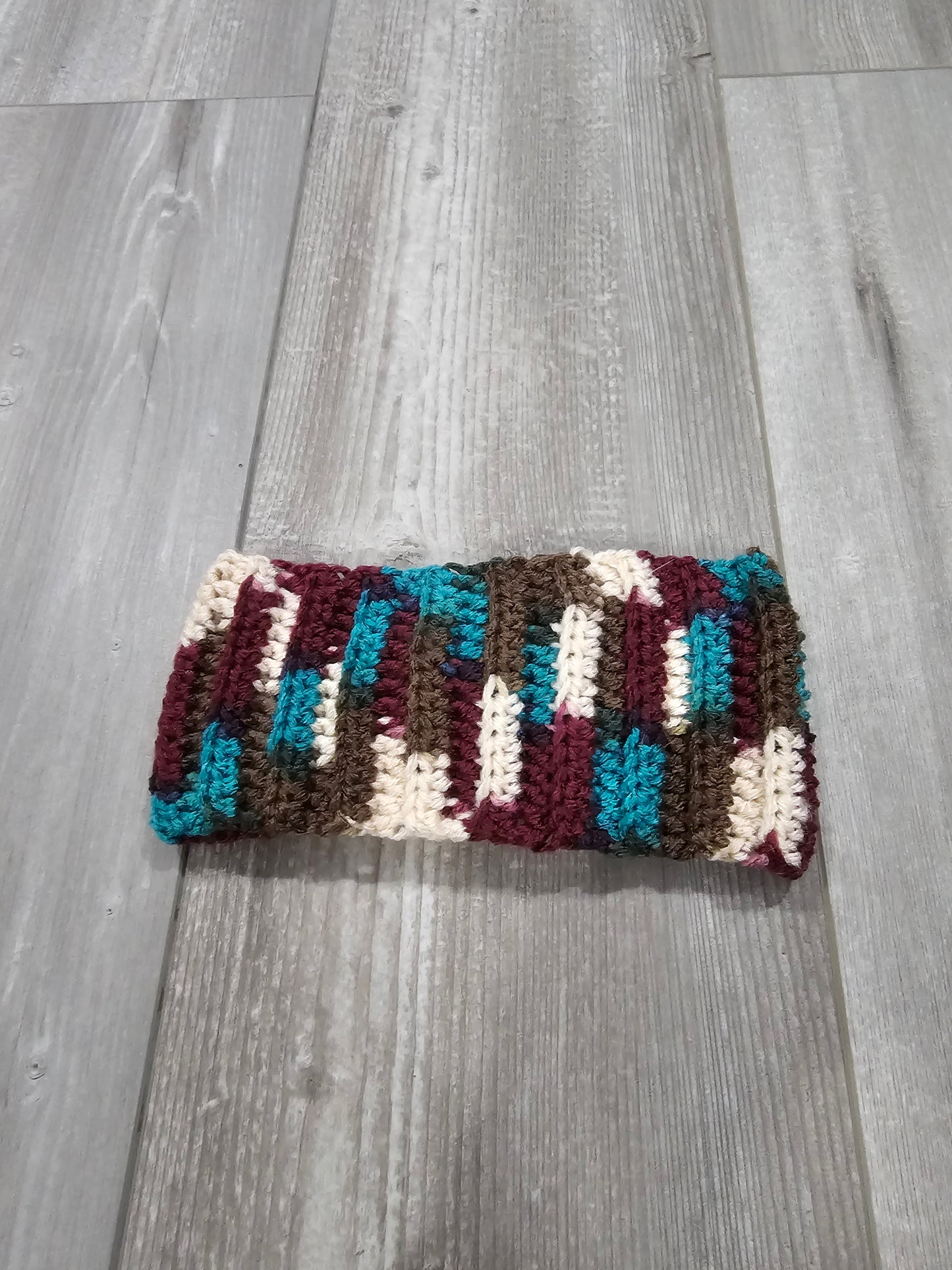 Crochet Twisted Headband- Multi-color Brown/Maroon/Teal