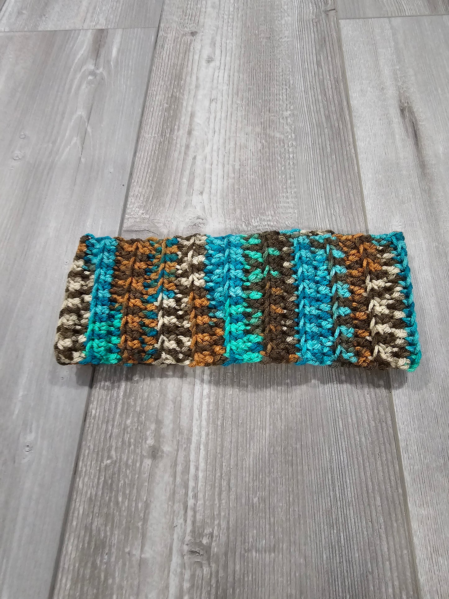 Crochet Twisted Headband- Multi-color Brown/Teal/Beige