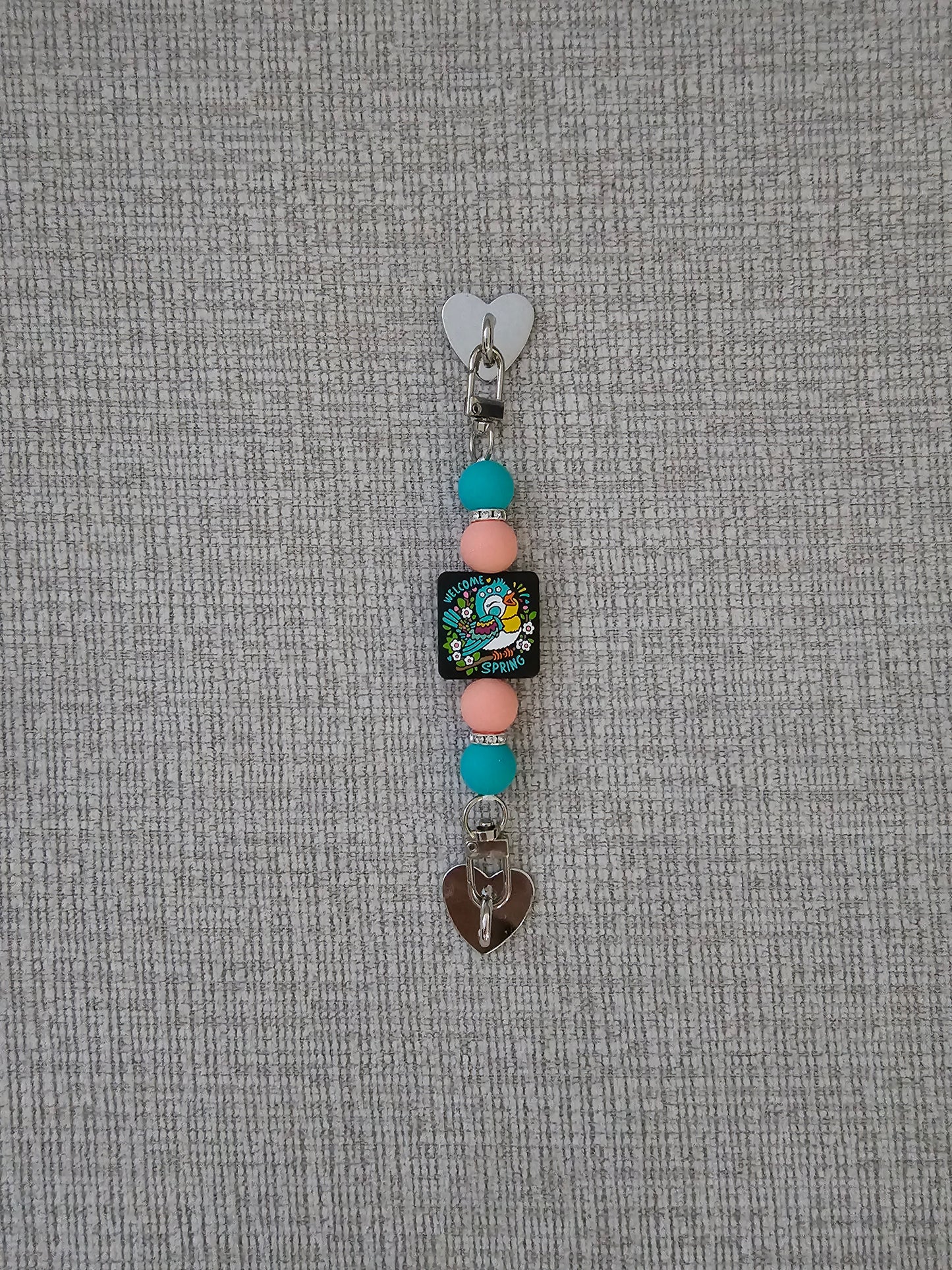 Phone Hand Strap/ Kindle Strap/ iPad Strap Interchangeable - Silicone Beaded Strap with Welcome Spring Focal