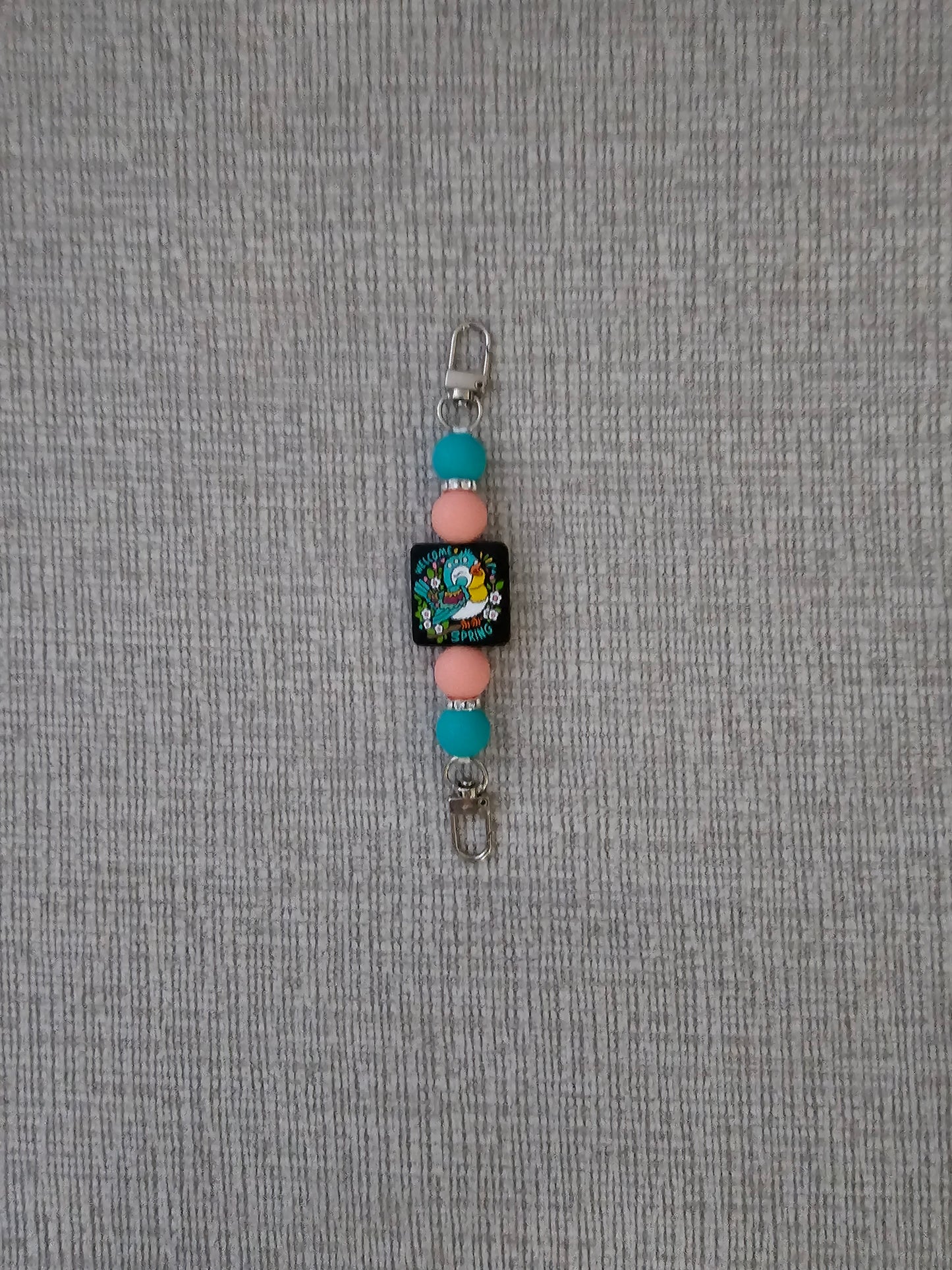 Phone Hand Strap/ Kindle Strap/ iPad Strap Interchangeable - Silicone Beaded Strap with Welcome Spring Focal