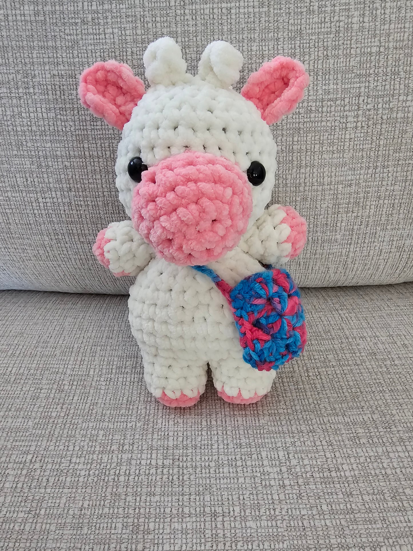 Crochet Little Plush Cow with Granny Square Purse