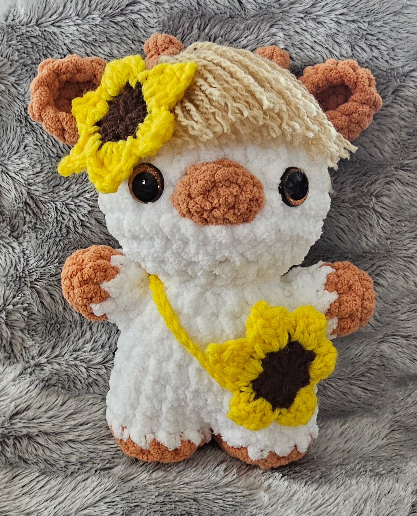 Crochet Little Plush Cow with Sunflower Purse