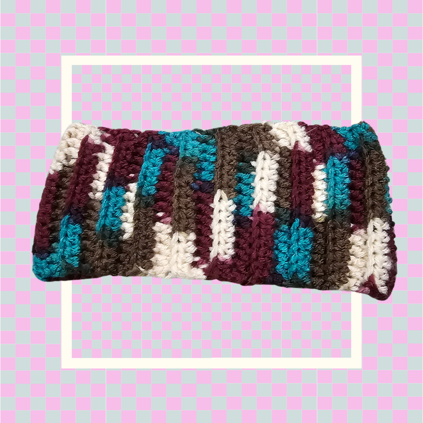 Crochet Twisted Headband- Multi-color Brown/Maroon/Teal