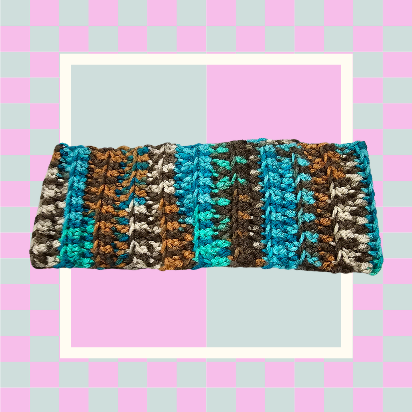 Crochet Twisted Headband- Multi-color Brown/Teal/Beige