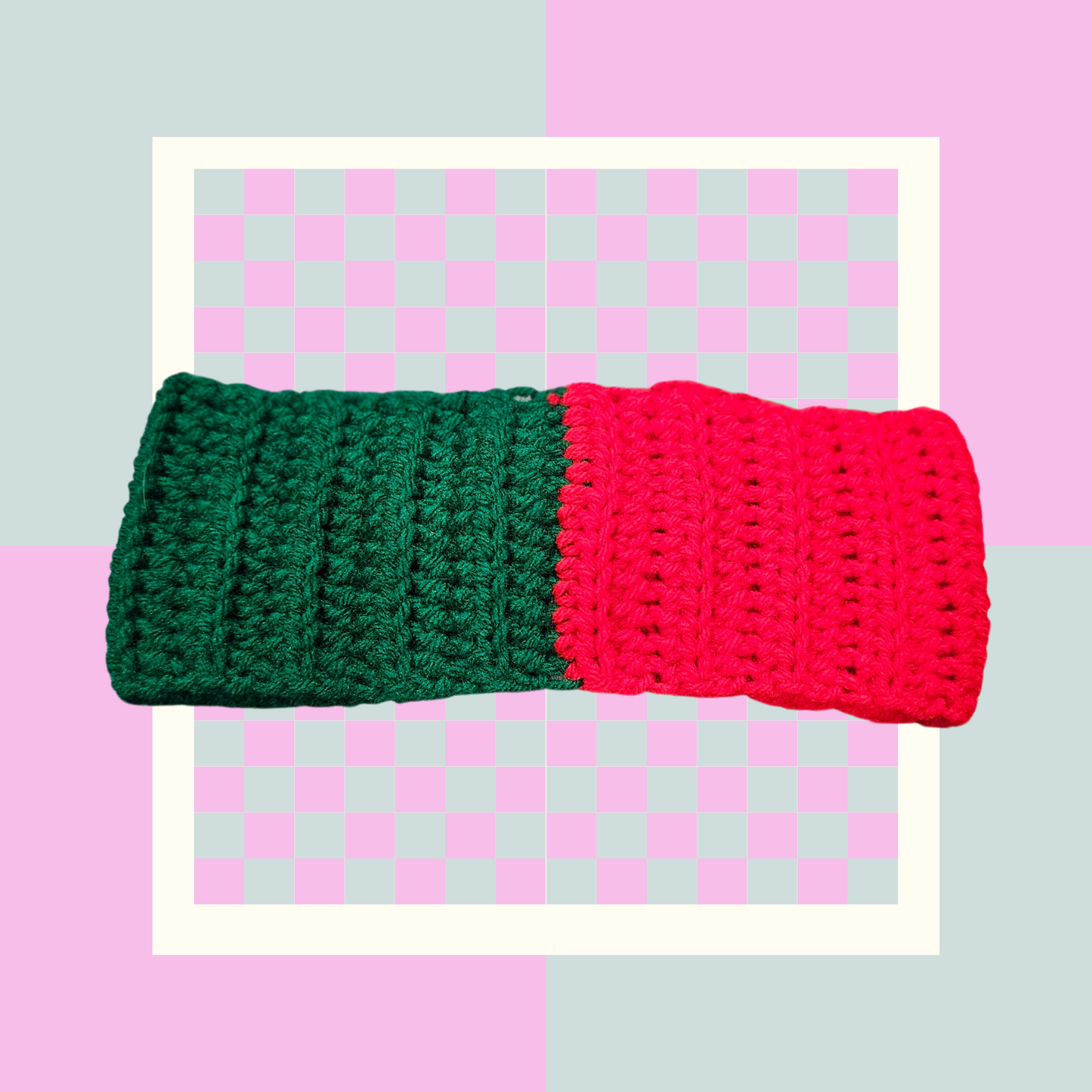 Crochet Twisted Headband- Red/Green