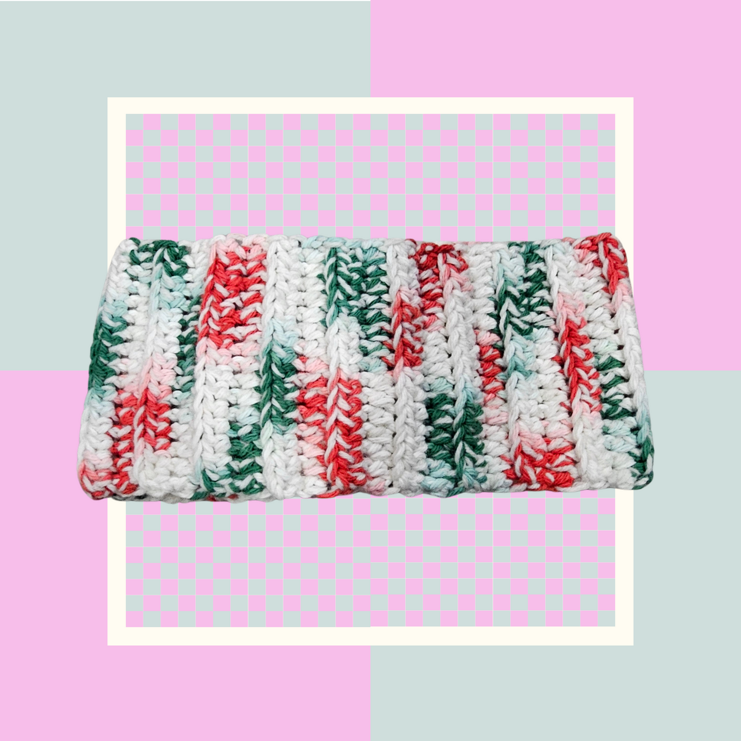 Crochet Twisted Headband- Multi- colored Red/Green/White