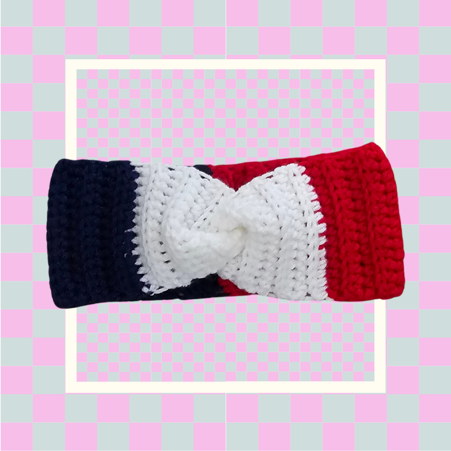 Crochet Twisted Headband- Red/White/Navy Houston Texans Inspired