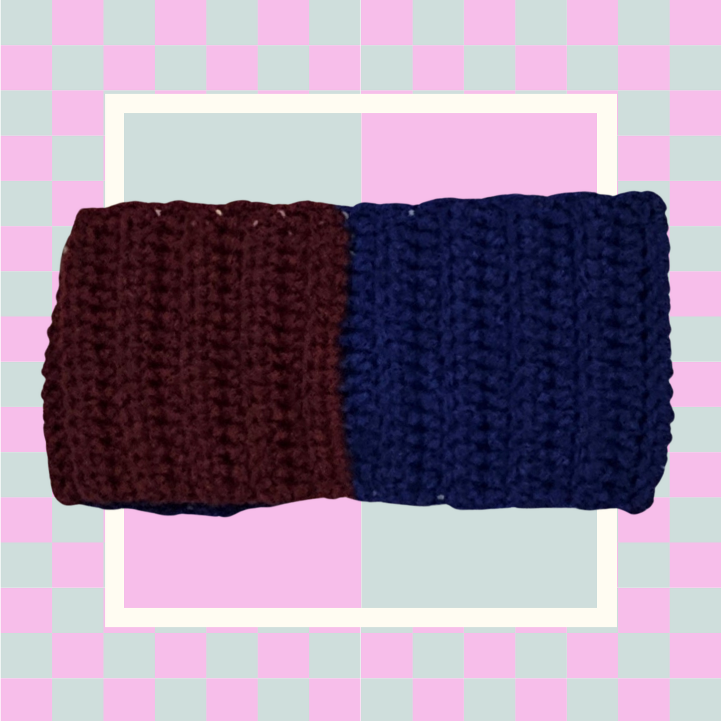 Crochet Twisted Headband- Maroon/Navy