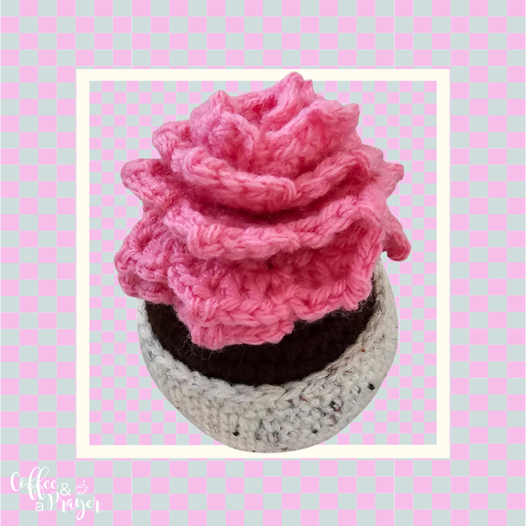 Crochet Flower in Pot - Handmade Desk Decor- Home Decor Gift for All Ages -Bright Pink Color