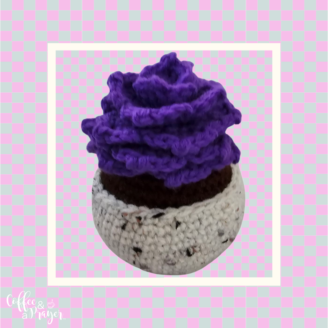 Crochet Flower in Pot - Handmade Desk Decor- Home Decor Gift for All Ages -Dark Purple Color