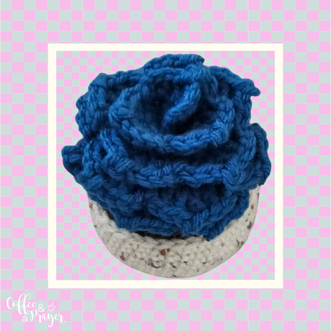 Crochet Flower in Pot - Handmade Desk Decor- Home Decor Gift for All Ages -Blue Wave Color
