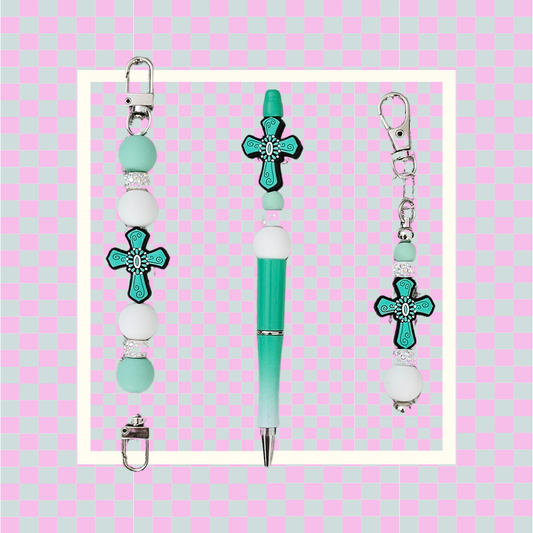 Teal Cross Bundle- Phone Hand Strap/Pen/Keychain