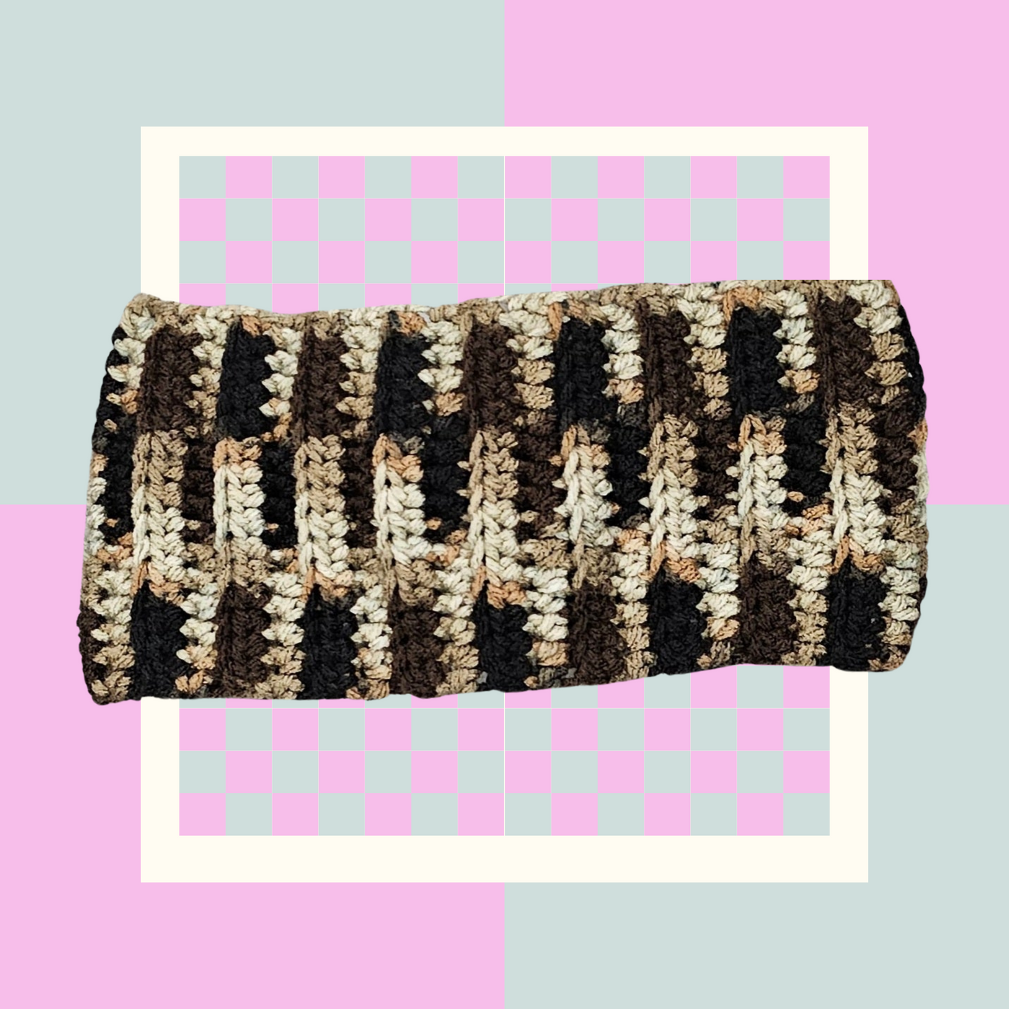 Crochet Twisted Headband- Multi-colored Brown/Beige/Black