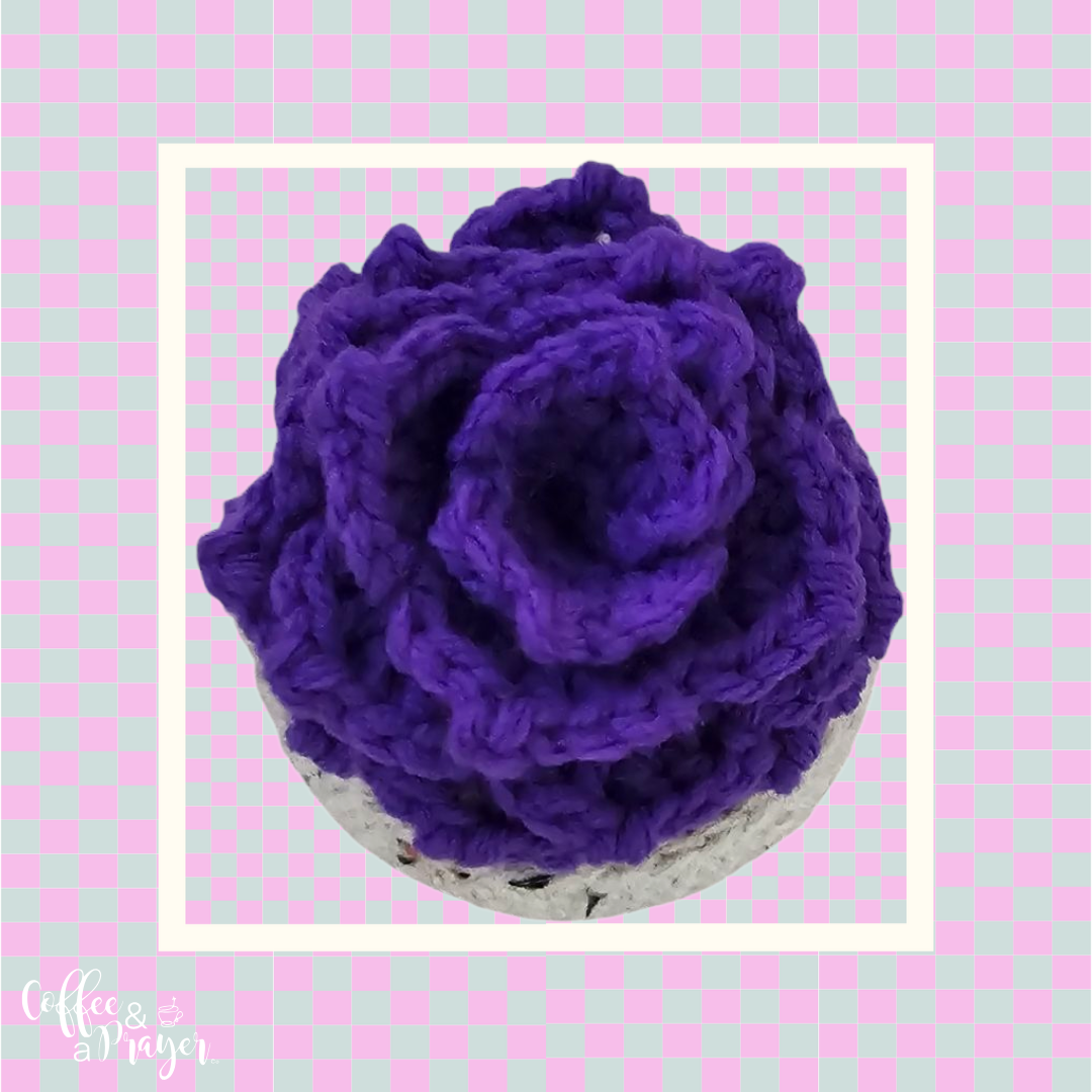 Crochet Flower in Pot - Handmade Desk Decor- Home Decor Gift for All Ages -Dark Purple Color