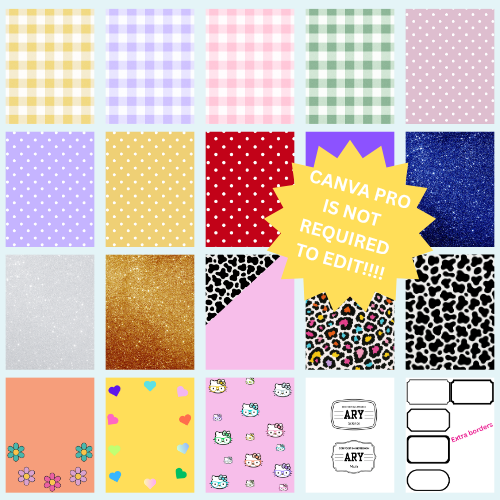 Digital Editable Canva Kitty Composition Notebook Template | Kawaii Editable School Notebook Cover | Digital Download | Pink Gingham, Glitter & More