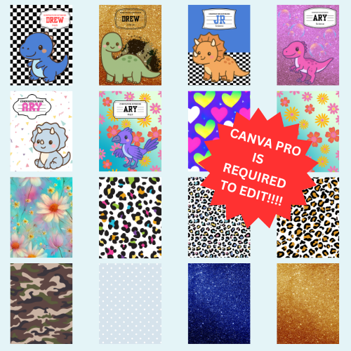 Digital Editable Dinosaur Composition Notebook Canva Template | Kids School Cover | Dino Digital Download | Requires Canva Pro | Back to School