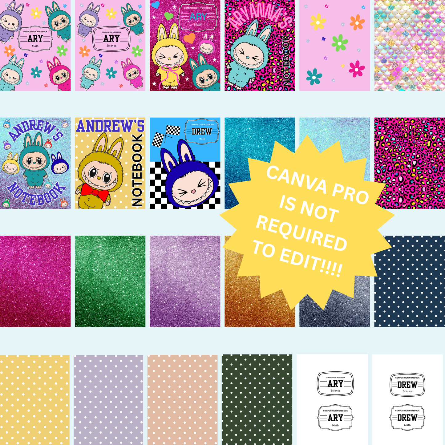 Digital Editable Monster Composition Notebook Cover | Canva Template | Printable Kawaii School Cover | Digital Download PDF with LINK