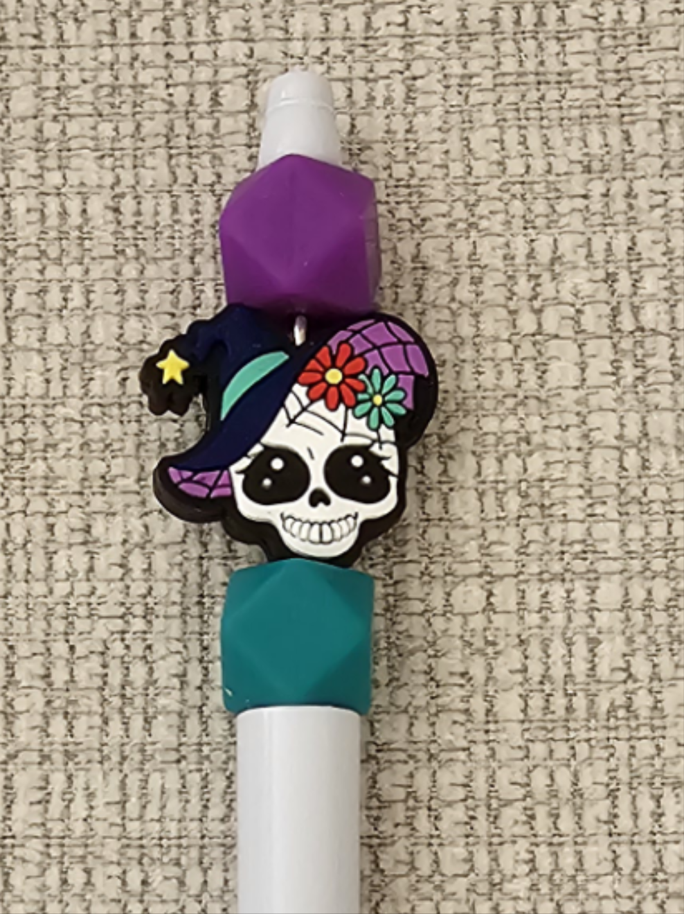 Pen- Silicone Beaded Pen with Skull Focal