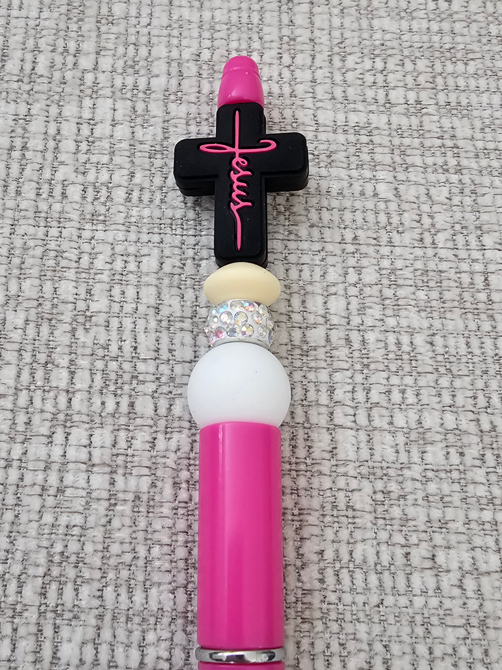 Pen- Silicone Beaded Pen with Cross Focal (pink color)