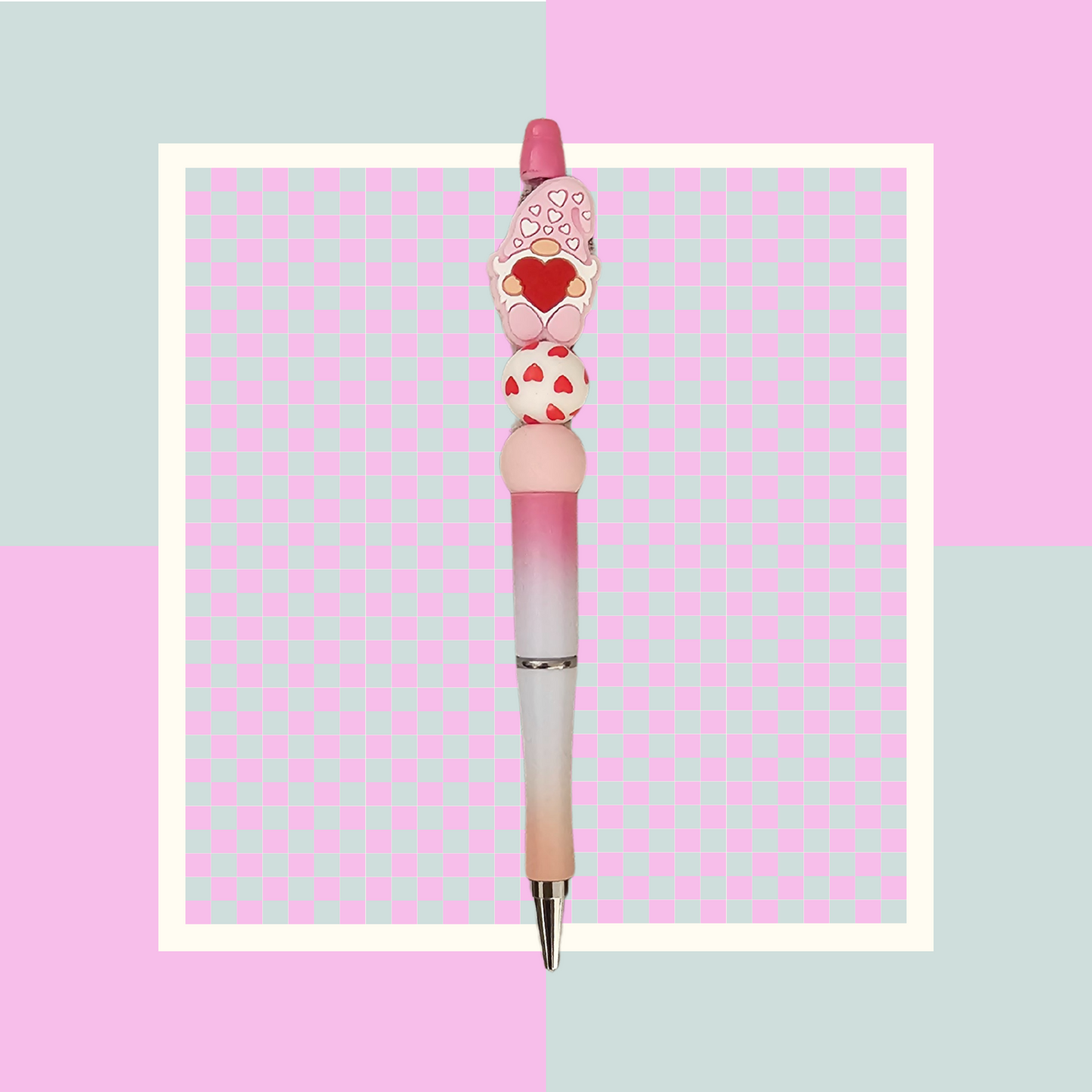 Pen- Silicone Beaded Pen with Gnome Holding Heart Focal