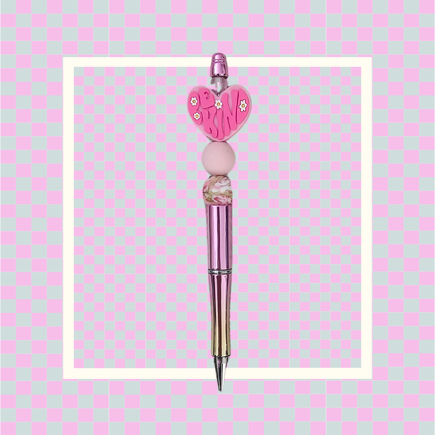Pen- Silicone Beaded Pen with Heart Be Kind Focal