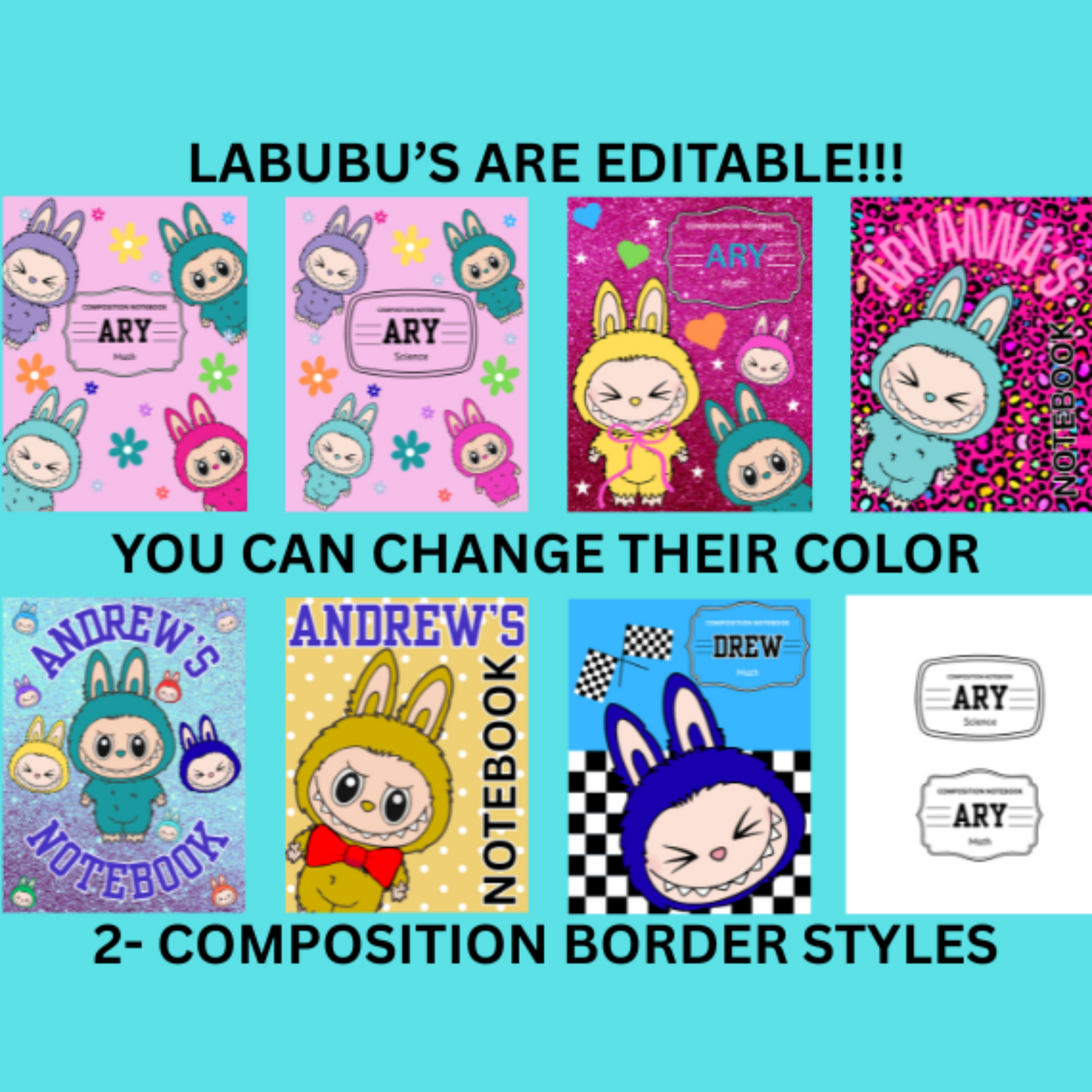 Digital Editable Monster Composition Notebook Cover | Canva Template | Printable Kawaii School Cover | Digital Download PDF with LINK