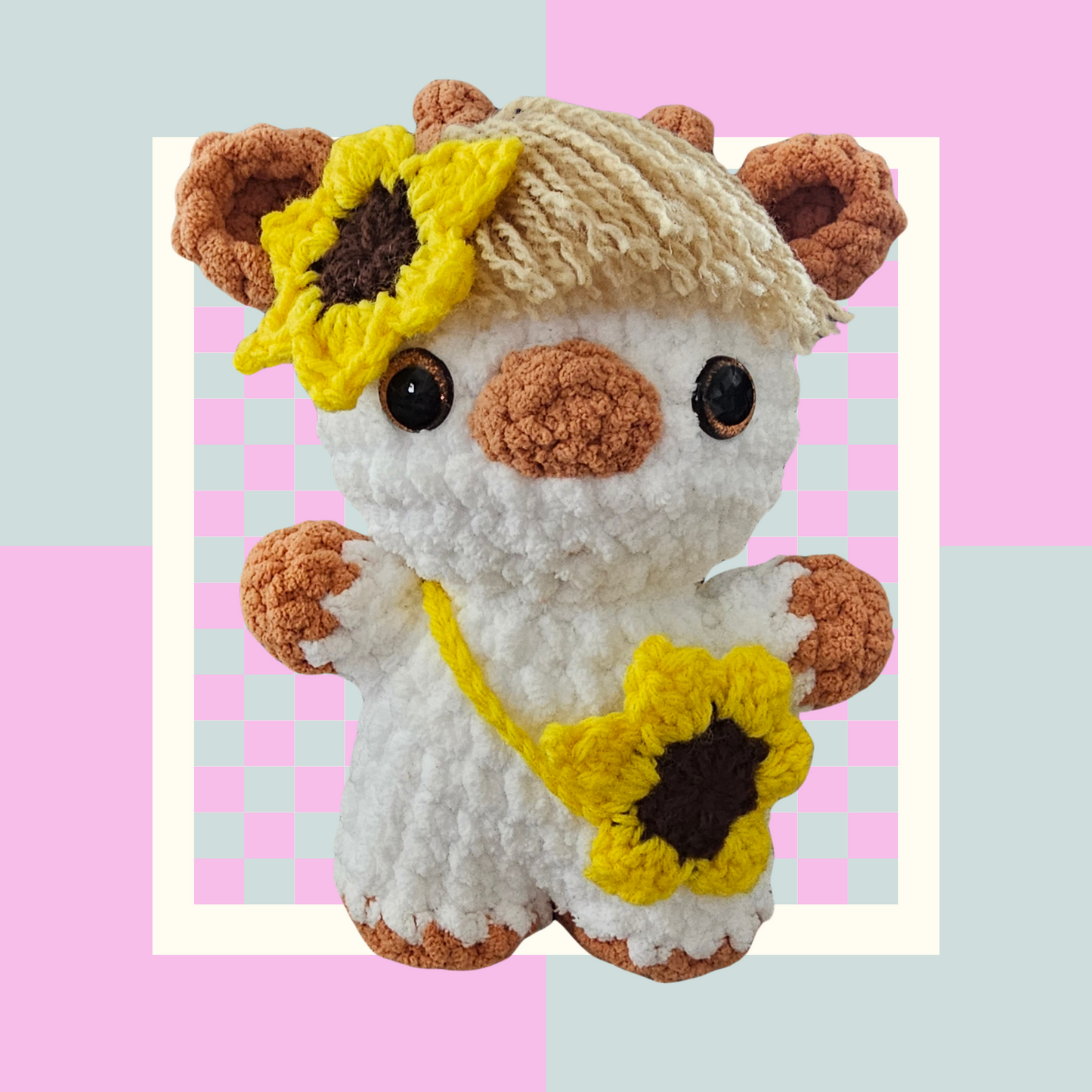 Crochet Little Plush Cow with Sunflower Purse