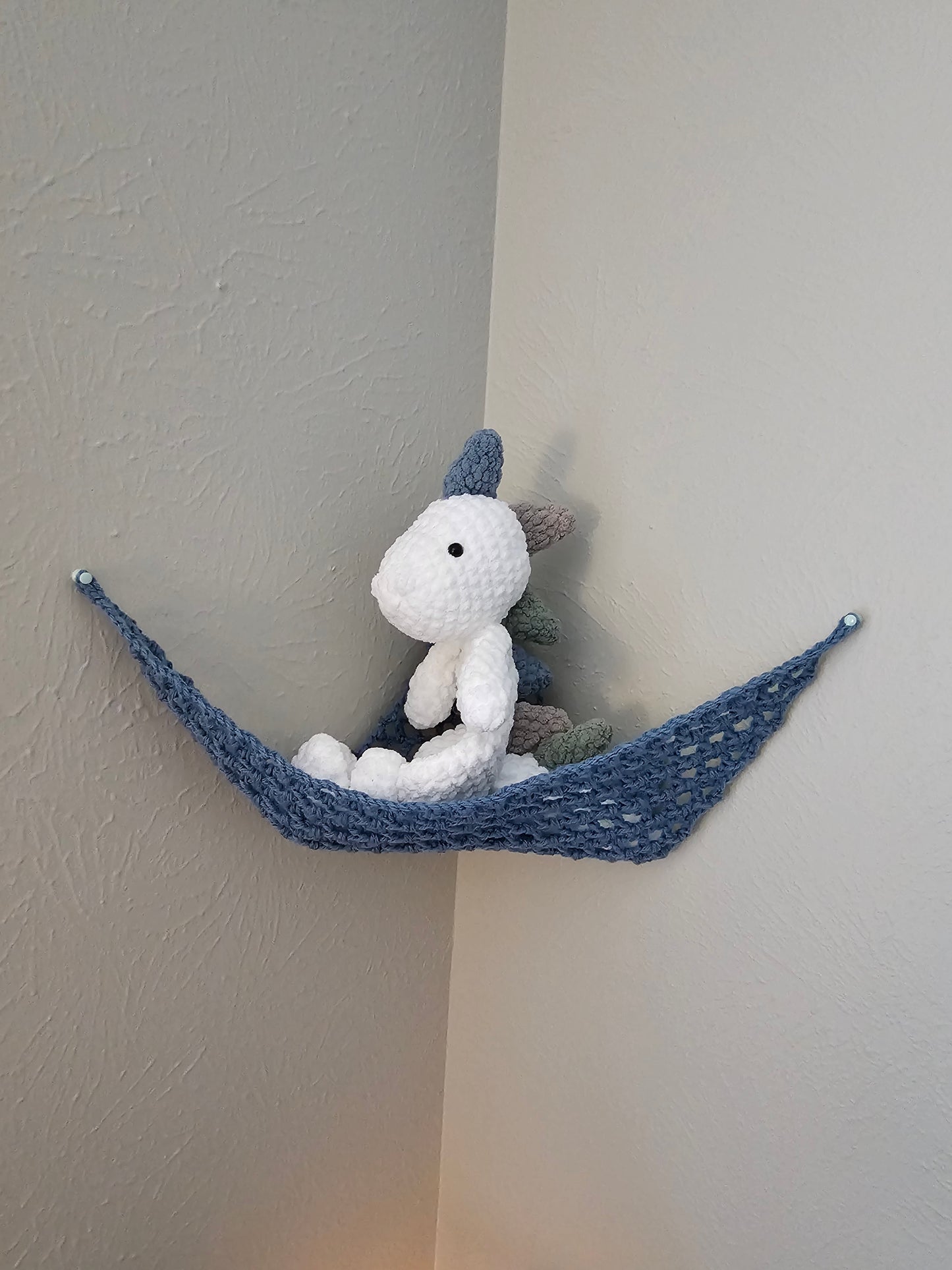 Crochet Hammock, Wall Hanger for Toys, Stuffed Animals, and Plushies- Country Blue Color