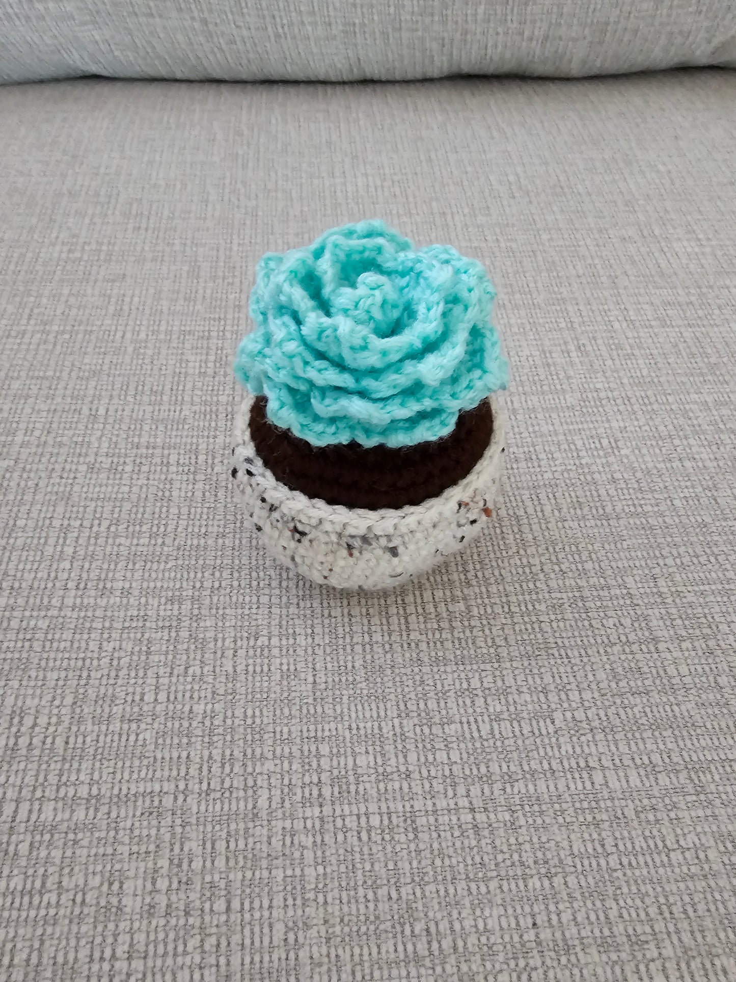 Crochet Flower in Pot - Handmade Desk Decor- Home Decor Gift for All Ages -Mint Greeen Color