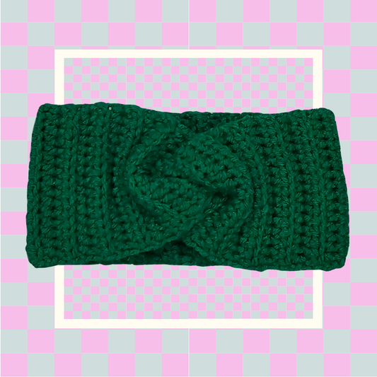 Crochet Twisted Headband- Green