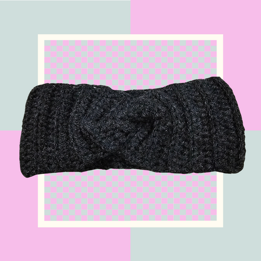 Crochet Twisted Headband- Dark Gray w/Sparkle