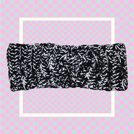 Crochet Twisted Headband- Black/White