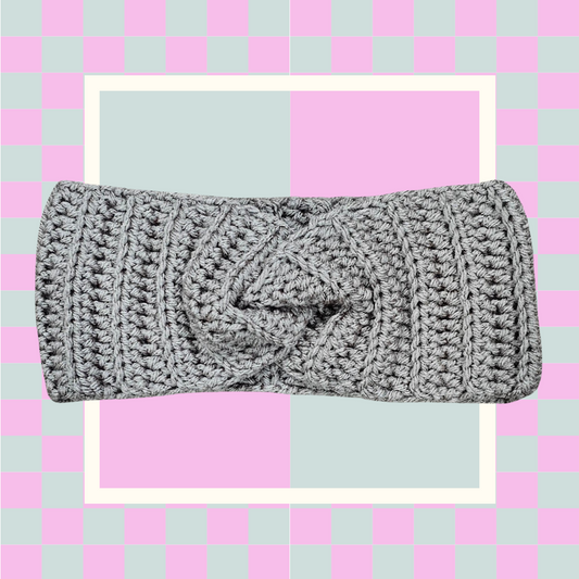 Crochet Twisted Headband- Gray