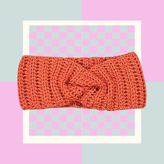 Crochet Twisted Headband- Orange