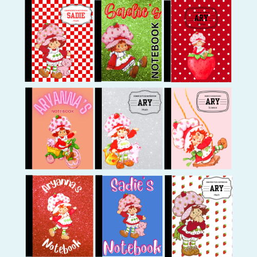 Digital Editable Strawberry Girl Composition Notebook Canva Template | Editable School Cover | Digital Download | FREE Canva Account ONLY