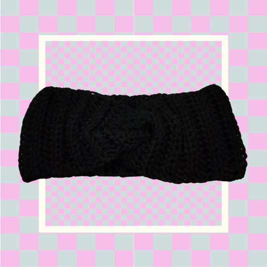 Crochet Twisted Headband- Black