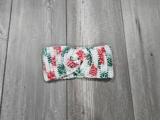 Crochet Twisted Headband- Multi- colored Red/Green/White