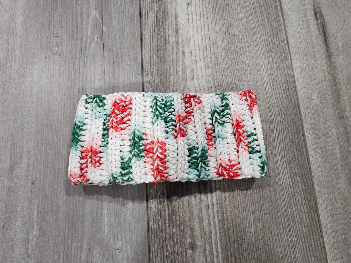 Crochet Twisted Headband- Multi- colored Red/Green/White