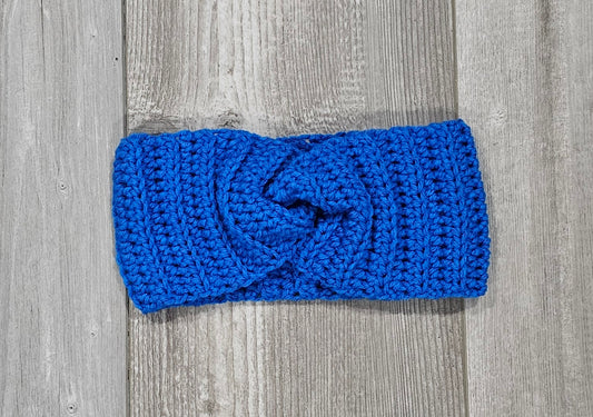 Crochet Twisted Headband- Royal Blue