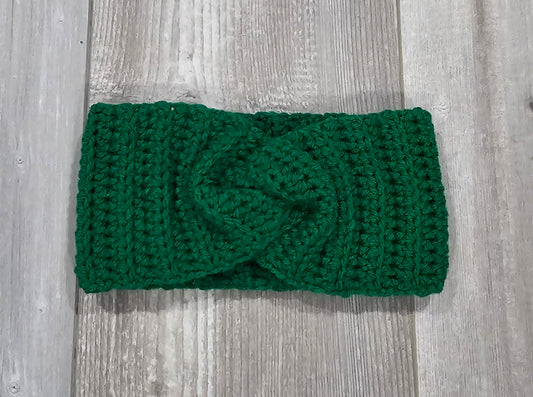 Crochet Twisted Headband- Green