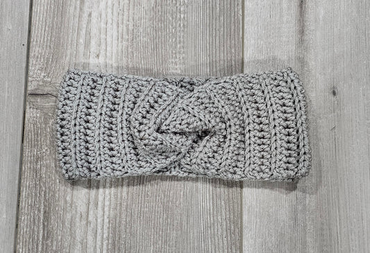 Crochet Twisted Headband- Gray